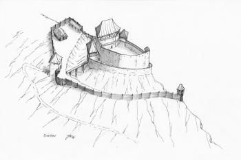 Možná středověká podoba hradu Svrčova ( © Jan P. Štěpánek 10/2007)