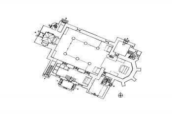 půdorys kostela (© Lucie Augustinková: Členění sakrálního interiéru tribunami, Svorník 6/2008, Sdružení pro stavebněhistorický průzkum a Národní Památkový ústav, Praha 2008)