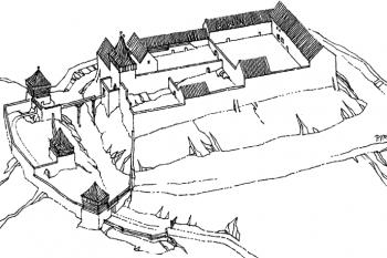 rekonstrukce hradu ( © Jiří Kohoutek: Hrady jihovýchodní Moravy, Archa, Zlín 1995)