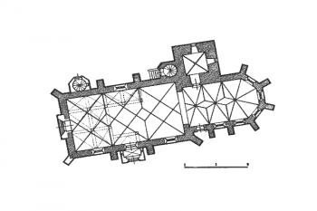 půdorys kostela ( © kol.: Umělecké památky Čech, část 4. [T/Ž], Academia, Praha 1982)