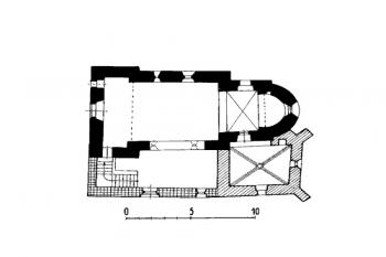 půdorys kostela ( © B. Samek: Umělecké památky Moravy a Slezska, část 1. [A/I], Academia, Praha 1994)