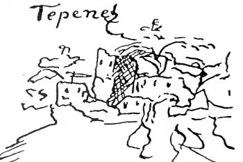 vyobrazení zříceniny na mapě z roku 1724 (překreslil V. Burian) ( © Ilustrovaná encyklopedie moravských hradů, hrádků a tvrzí, Libri, Praha 2001)