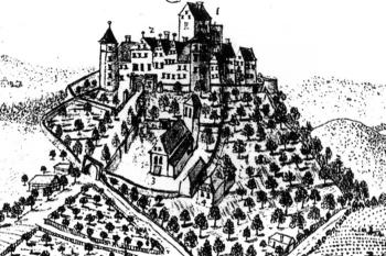 hrad od severu na kresbě F. B. Wernera (© F. B. Werner, cca 1740 (in Artur Kwaśniewski: Miedzy retrospektywa a progresja, Svorník 8/2010, Sdružení pro SHP a NPÚ ÚOP Ústí nad Labem, Praha 2010))