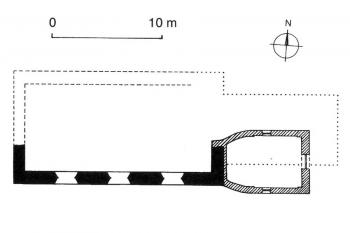 Půdorys bývalého kostela sv. Víta u Habří (Kovář, Daniel: Lázeňství na Českobudějovicku, České Budějovice 1996, s. 103)