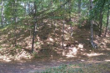 panoramatický pohled na reliéf čelní hradby a mohutného příkopu ( © Ondřej Štěpánek 09/2007)
