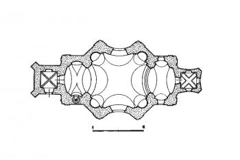 půdorys kostela ( © kol.: Umělecké památky Čech, část 3. [P/Š], Academia, Praha 1980)