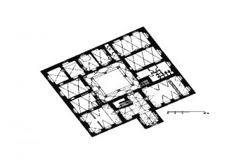 půdorys přízemí ( © P. Mandula podle zaměření z archivu PÚ Ostrava (in L. Dědková, A. Grůza: Renesanční zámek ve Staré Vsi nad Ondřejnicí, Průzkumy památek VIII-2, Památkový ústav Středních Čech v Praze, Praha 2001)