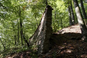Část jižní zdi nového předhradí se zachovala v plné výši ( © Iva Spurná 28.9.2009)