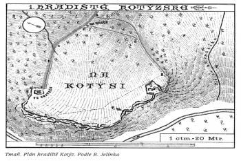 náčrtek Břetislava Jelínka z roku 1881 (Encyklopedie hradišť v Čechách)