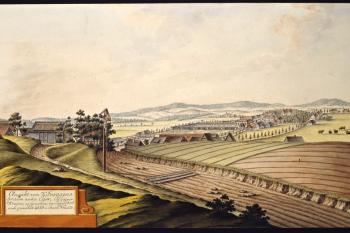 Lázně na obrázku I.A.Venuta z r. 1805 (© Ing. Karel Kubín, 09/2017)