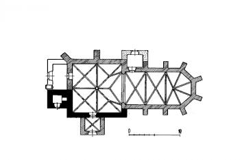 půdorys kostela ( © kol.: Umělecké památky Čech, část 4. [T/Ž], Academia, Praha 1982)