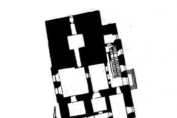 půdorys přízemí (© B. Tondos: Karta ewidencyjna zabytków architektury i budownictwa, Ośrodek dokumentacji zabytków w Warszawie, 1959)