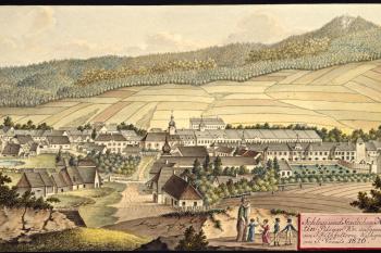 Město a zámek na obraze I.A.Venuta z roku 1816 (© Ing. Karel Kubín, 09/2017)