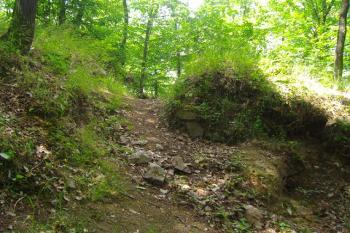 Vstupní brána do jádra hradu - zachované patky a ostění brány (© Miroslav Šamal, 08/2008)