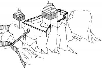 Pulčín - hmotová rekonstrukce podoby sídla dle autora (© Karel Světlík, 01/2011)