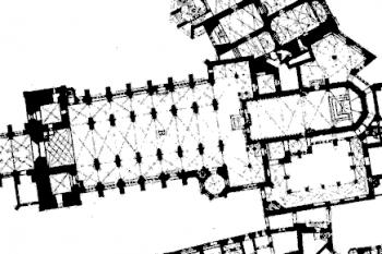 půdorys kostela ( © Gurlitt, Haenel, Adam (in Milada a Oldřich Radovi: Kniha o sklípkových klenbách, REAT, s. r.o, Praha 1998))