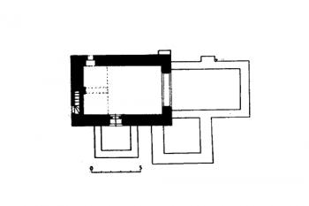 půdorys kostela ( © Anežka Merhautová: Raně středověká architektura v Čechách, Academia, Praha 1971)