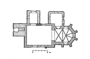 půdorys kostela (© J. Sommer: Ke stavební historii kostela sv. Šimona a Judy ve Viticích (in Památky středních Čech 2, NPÚ, Praha 1988))