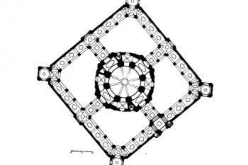 půdorys kaple s ambity (© Mojmír Horyna, Petr Macek, Pavel Preiss: Oktavián Broggio 1670 - 1742, Galerie výtvarného umění, Litoměřice 1992)