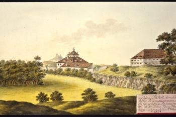 Zámek na obrázku I.A.Venuta z r. 1824 (© J. A. Venuto, 1824)