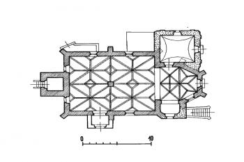 půdorys kostela ( © kol.: Umělecké památky Čech, část 4. [T/Ž], Academia, Praha 1982)