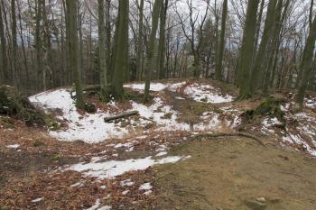 Středem se táhne obrys vnitřní stěny paláce,vzadu a vlevo linie vnější palácové stěny (© Dušan Dohňanský 03/2020)
