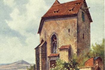 kostel sv. Jiří, malba podle A. Kirniga z r. 1854 (Karel Husák - pohlednice ze sbírky)