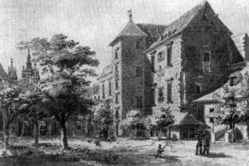 purkrabství Pražského hradu, lavírovaná kresba perem (© Josef Šemebera, 1825 (in J. Karbaš: Česká a pražská veduta v díle Josefa Šembery (1794-1866), Umění, ročník 31/1983, Ústav teorie a dějin umění ČSAV, Praha 1983))