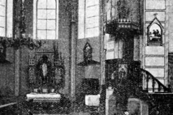 severní boční loď na počátku 20. století (© Antonín Podlaha: Posvátná místa království Českého; Díl 4., Vikariáty: Kolínský a Rokycanský, Dědictví sv. Jana Nepomuckého, Praha 1910)