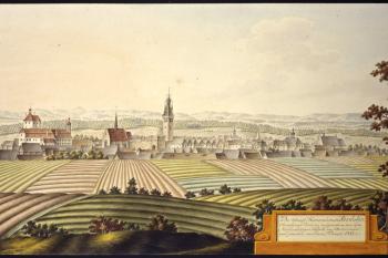 Město a zámek na obraze I.A.Venuta z roku 1811 (© Ing. Karel Kubín, 09/2017)