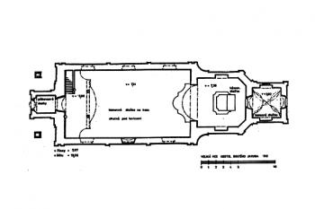 půdorys kostela (© Průzkum sakrálních objektů okresu Chomutov, 2000)