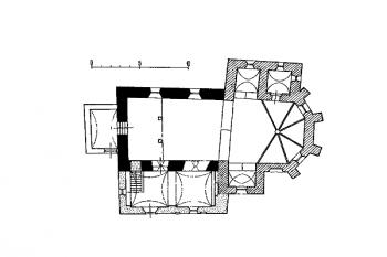 půdorys kostela ( © B. Samek: Umělecké památky Moravy a Slezska, část 2. [J/N], Academia, Praha 1999)