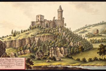 Kokořín na vedutě Ioanna Antona Venuta z r. 1821 (© Ing. Karel Kubín, 09/2017)