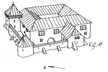 Loukov - kresba tvrze z 1. poloviny 16. století (© Karel Světlík, 02/2012)