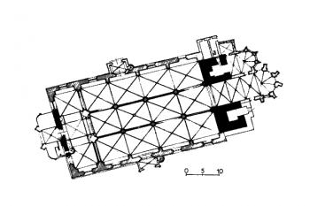 půdorys kostela ( © kol.: Umělecké památky Čech, část 1. [A/J], Academia, Praha 1977)
