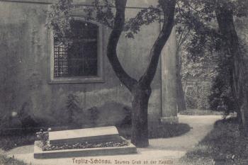 Teplice - Šanov, "Seumeho hrob u kaple" - hrob německého básníka J. G. Seumeho, který se nacházel u kaple do roku 1945 (© ?)