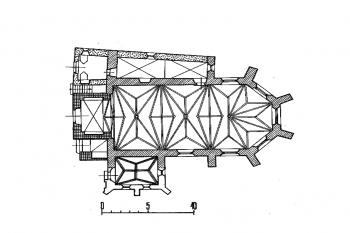 půdorys kostela ( © kol.: Umělecké památky Čech, část 3. [P/Š], Academia, Praha 1980)