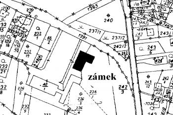 stavba zámku v současné KN mapě ( © Jan P. Štěpánek 07/2005)