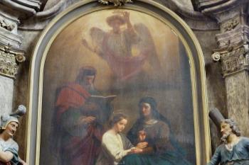 Kostel svaté Anny ve Verneřicích - obraz sv. Kateřiny od K. V. Tietzeho z r. 1722 na hlavním oltáři.  (© František Kinař, 04/2015)