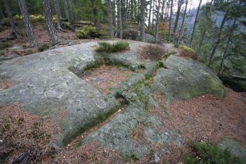 Pozůstatky ukotvení dřevěných konstrukcí do podloží ( © Filip Matoušek 11/2006)