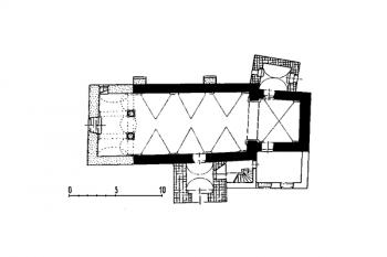půdorys kostela ( © B. Samek: Umělecké památky Moravy a Slezska, část 1. [A/I], Academia, Praha 1994)