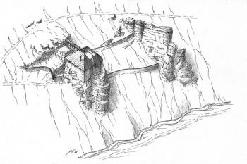 Pravděpodobná rekonstrukce podoby hradu ve 14. století ( © Jan P. Štěpánek 03/2007)