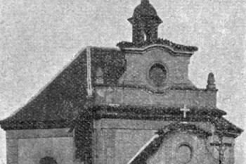 kostel od severozápadu na počátku 20. století (© Antonín Podlaha: Posvátná místa království Českého; Díl 1. Vikariáty: Českobrodský, Černokostelecký, Mnichovický a Prosecký, Dědictví sv. Jana Nepomuckého, Praha 1907)