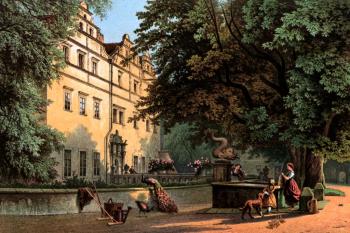 zámek na vedutě z poloviny 19. století (© Alexander Duncker: Die ländlichen Wohnsitze, Schlösser und Residenzen der Ritterschaftlichen Grundbesitzer in der Preussischen Monarchie, Berlin 1857-1883)