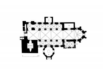 půdorys kostela ( © Jan Adámek, Jan Sommer, Zuzana Všetečková: Středověký kostel Panny Marie v Písku, Prácheňské nakladatelství, Písek 2001)