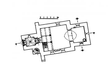půdorys kostela (© Karel Kibic ml.: Klenby středověkých kostelů s pravoúhlým presbyteriem na Kutnohorsku, Svorník 5/2007, Sdružení pro SHP, NPÚ ÚOP Brno a Unicornis, Praha 2007)