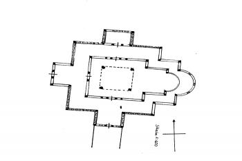 půdorys kostela (© Karta ewidencyjna zabytków architektury i budownictwa, Ośrodek dokumentacji zabytków w Warszawie, 1952)