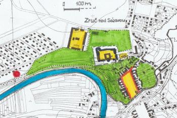 starý hrad ZRUČ a  situace novější hradu ,přestavěného na  dnešní zámek (© jan heřman, 06/2015)