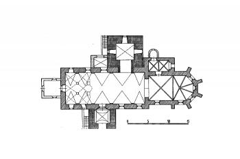 půdorys kostela ( © kol.: Umělecké památky Čech, část 4. [T/Ž], Academia, Praha 1982)