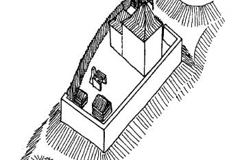 Rekonstrukce podoby hrádku před jeho zánikem (© M. Plaček: Ilustrovaná encyklopedie moravských hradů, hrádků a tvrzí, Libri, Praha 2001)